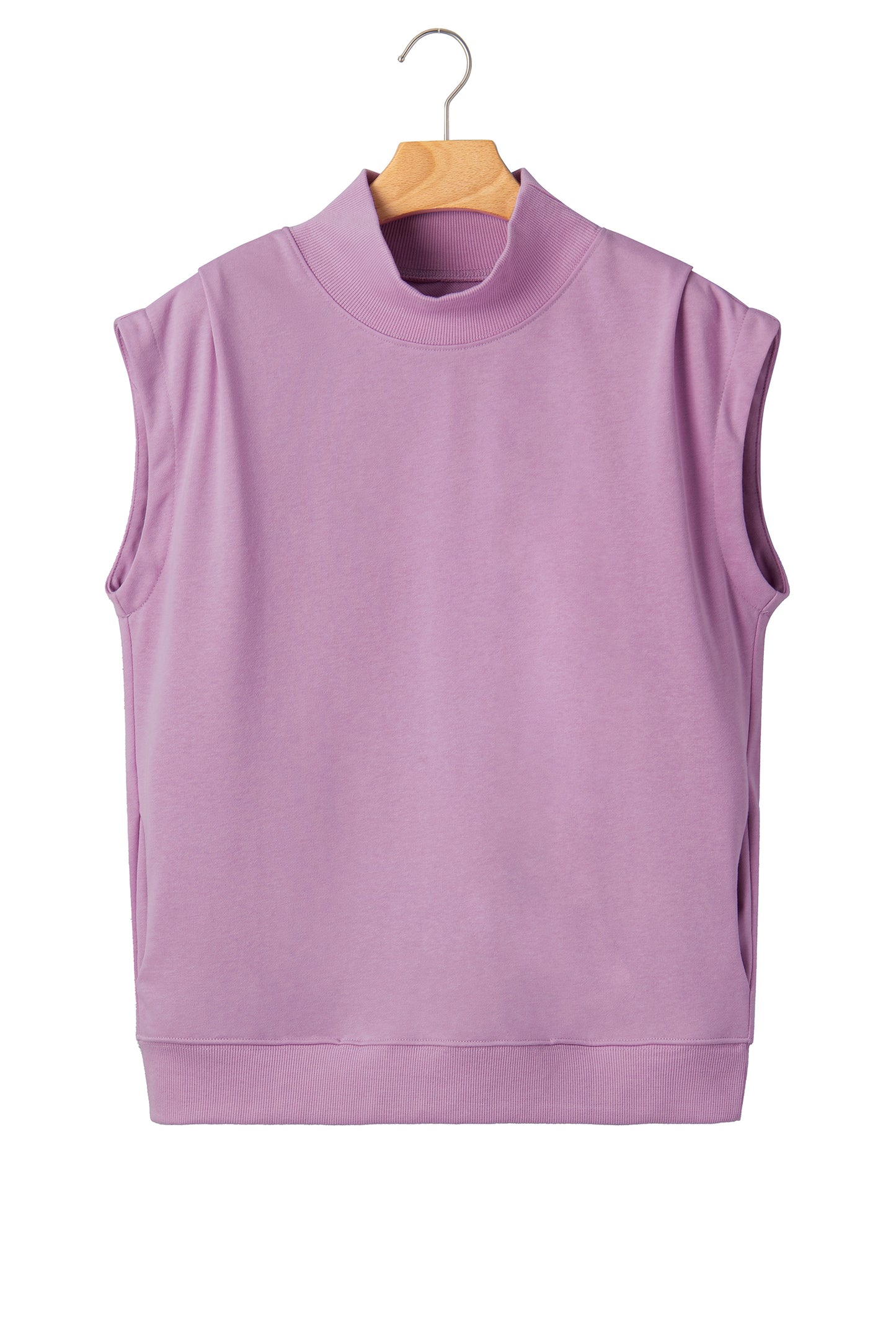 Myosotis Solid Color High Neck Cap Sleeve Loose Top