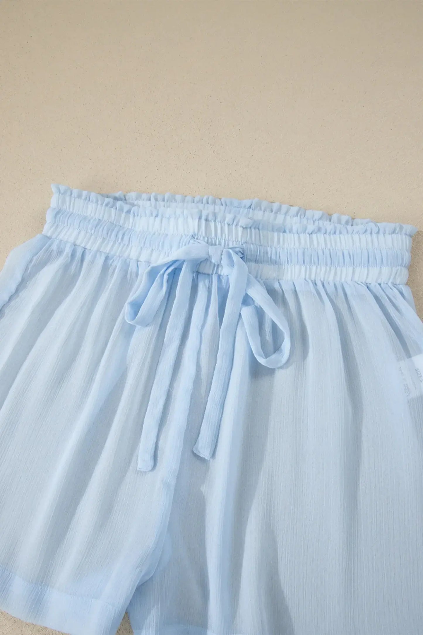 Beau Blue Sheer Tunic Shirt Drawstring Shorts 2pcs Swim Cover Up - Sweet Fashion Wholesale