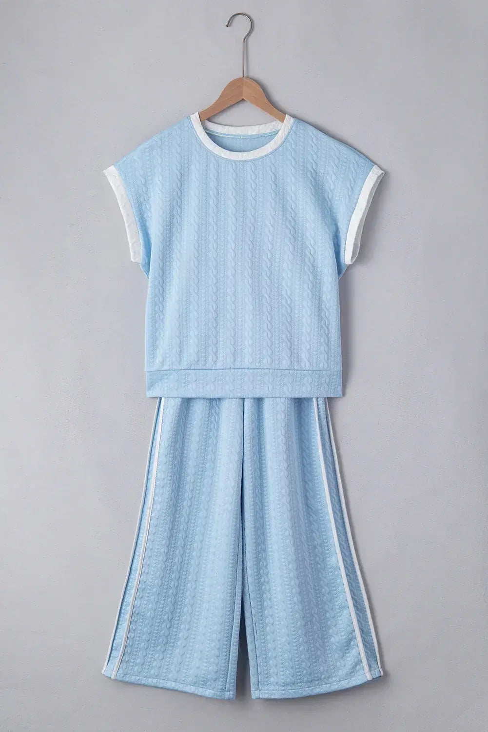 Beau Blue Textured Colorblock Edge Tank Top High Waist Pants Set