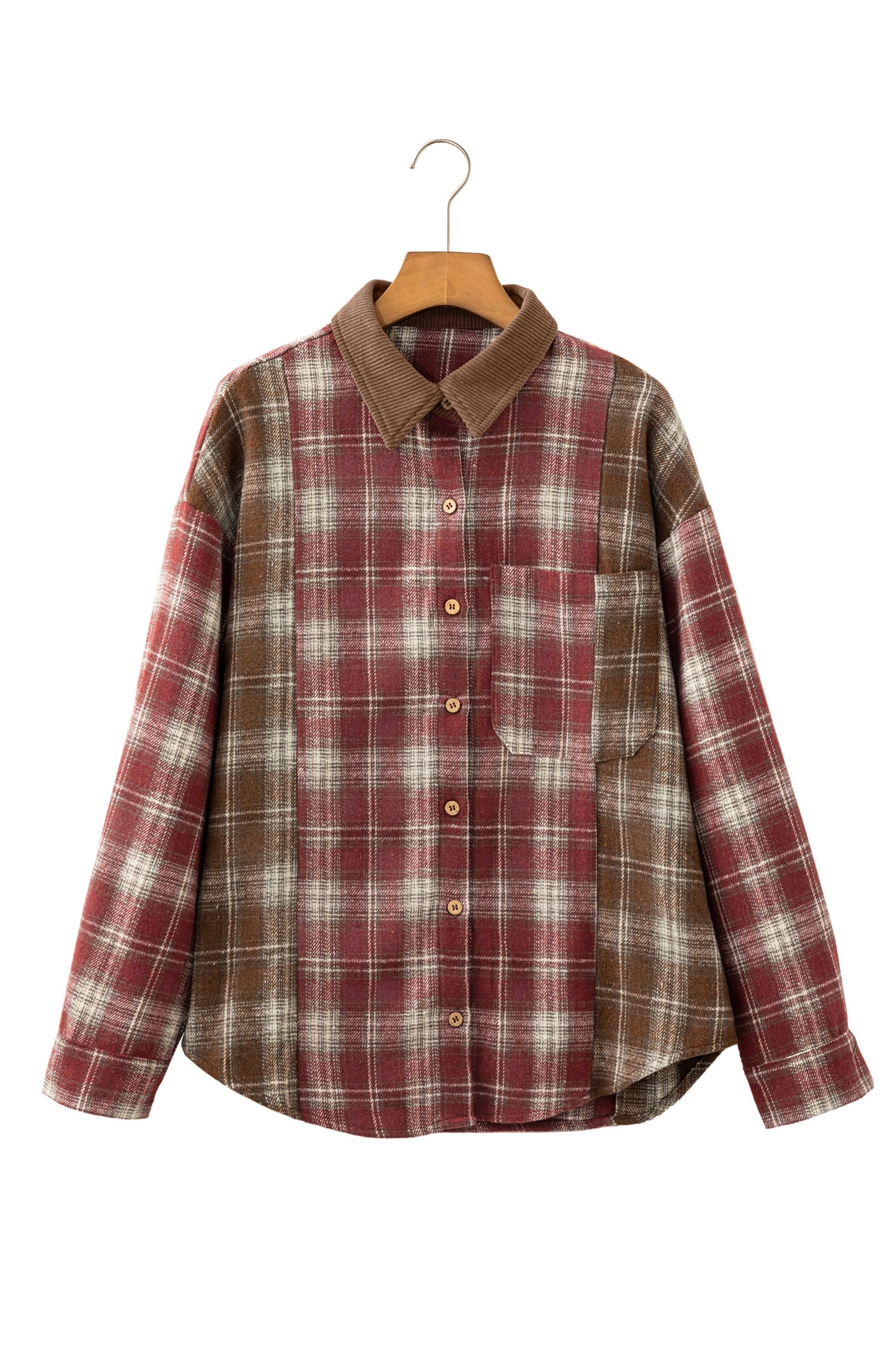 Red Contrast Plaid Long Sleeve Button Down Shirt