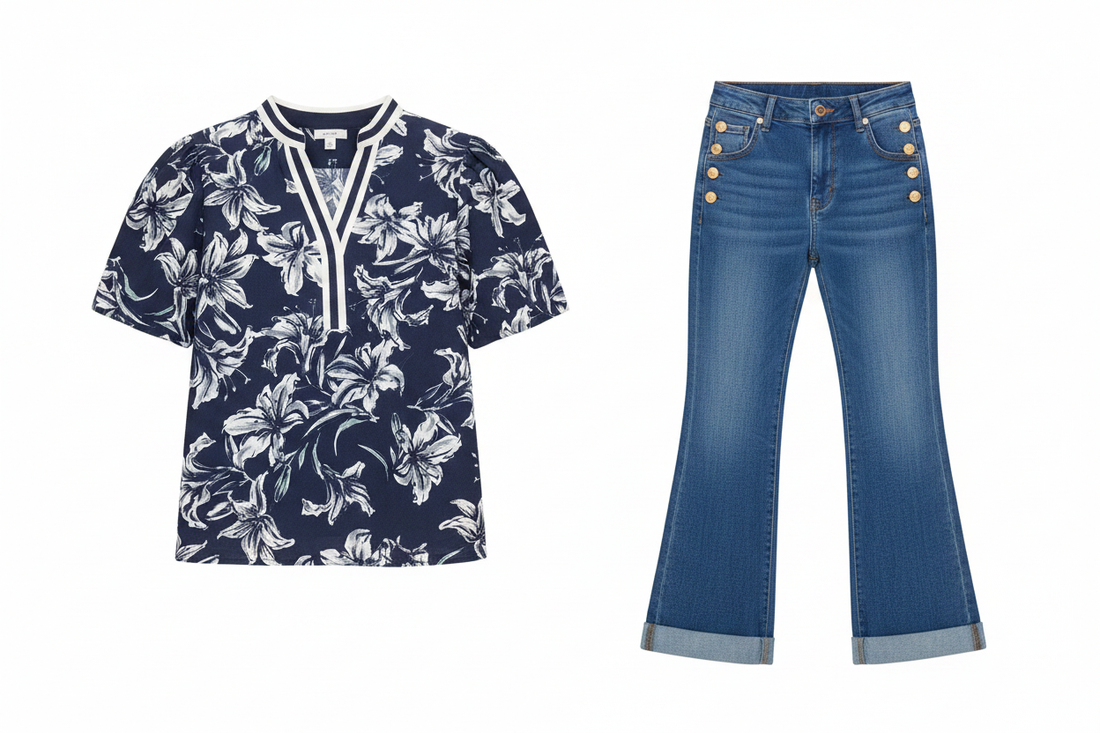 Shop The Look: Floral Blouse + Flare Jeans