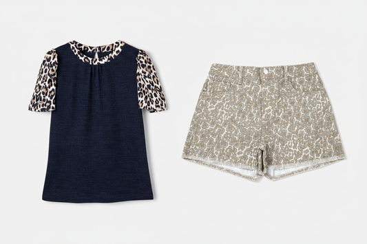 Shop the Look — Leopard Patchwork Top + Raw Edge Denim Shorts