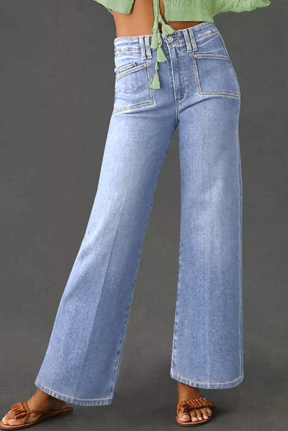 Beau Blue Loose Straight Leg Cropped High Waist Jeans - Sweet Fashion Wholesale
