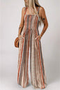 Yellow Stripe Square Neck Sleeveless Smocked Bodice Wide Leg Jumpsuit - Sweet Fashion Wholesale