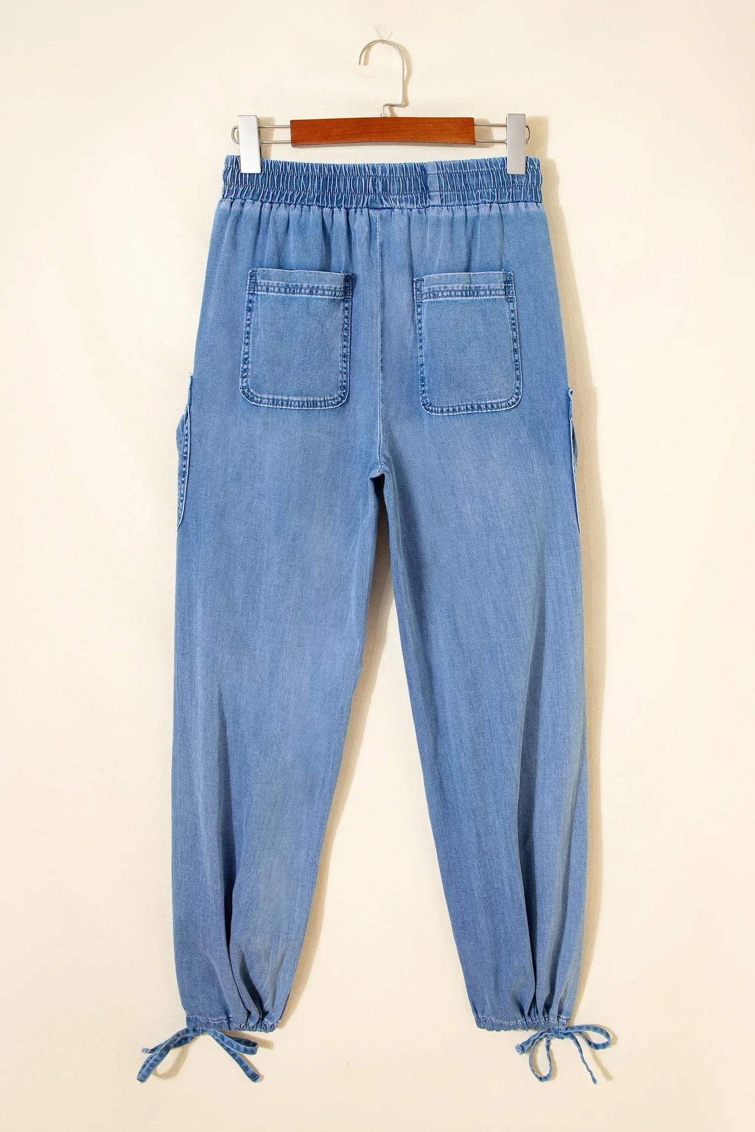 Beau Blue Drawstring Elastic Waist Pocketed Loose Denim Pants - Sweet Fashion Wholesale