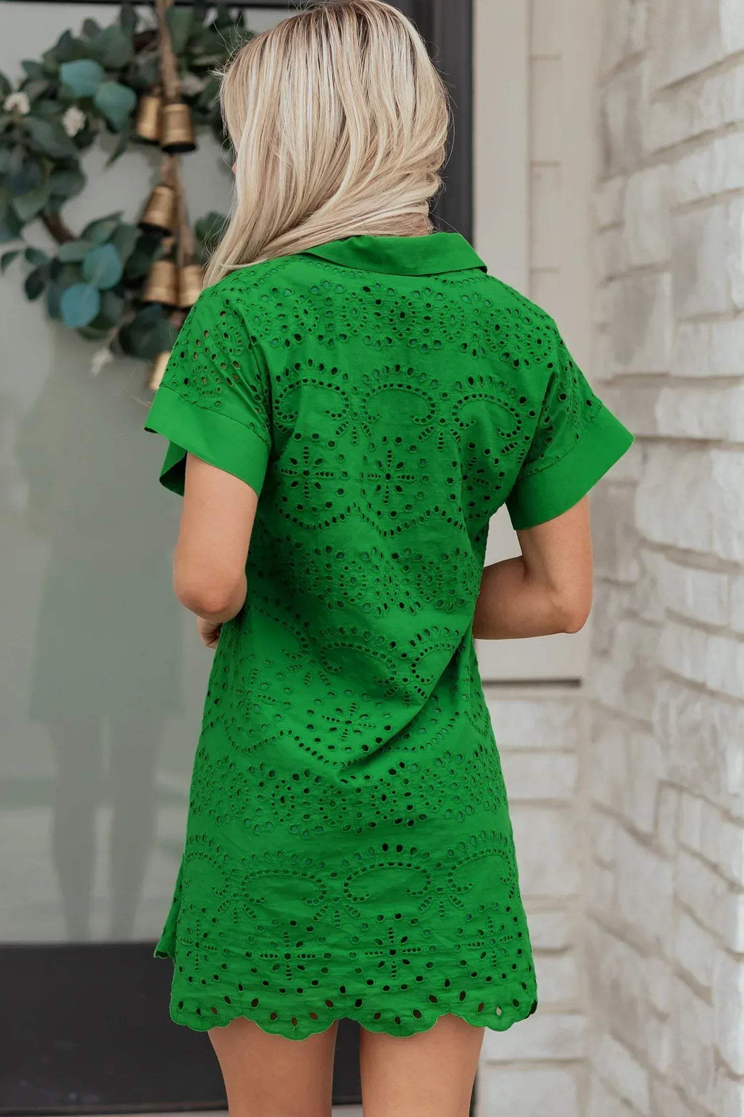 White Solid Color Eyelet Embroidered T Shirt Mini Dress - Sweet Fashion Wholesale