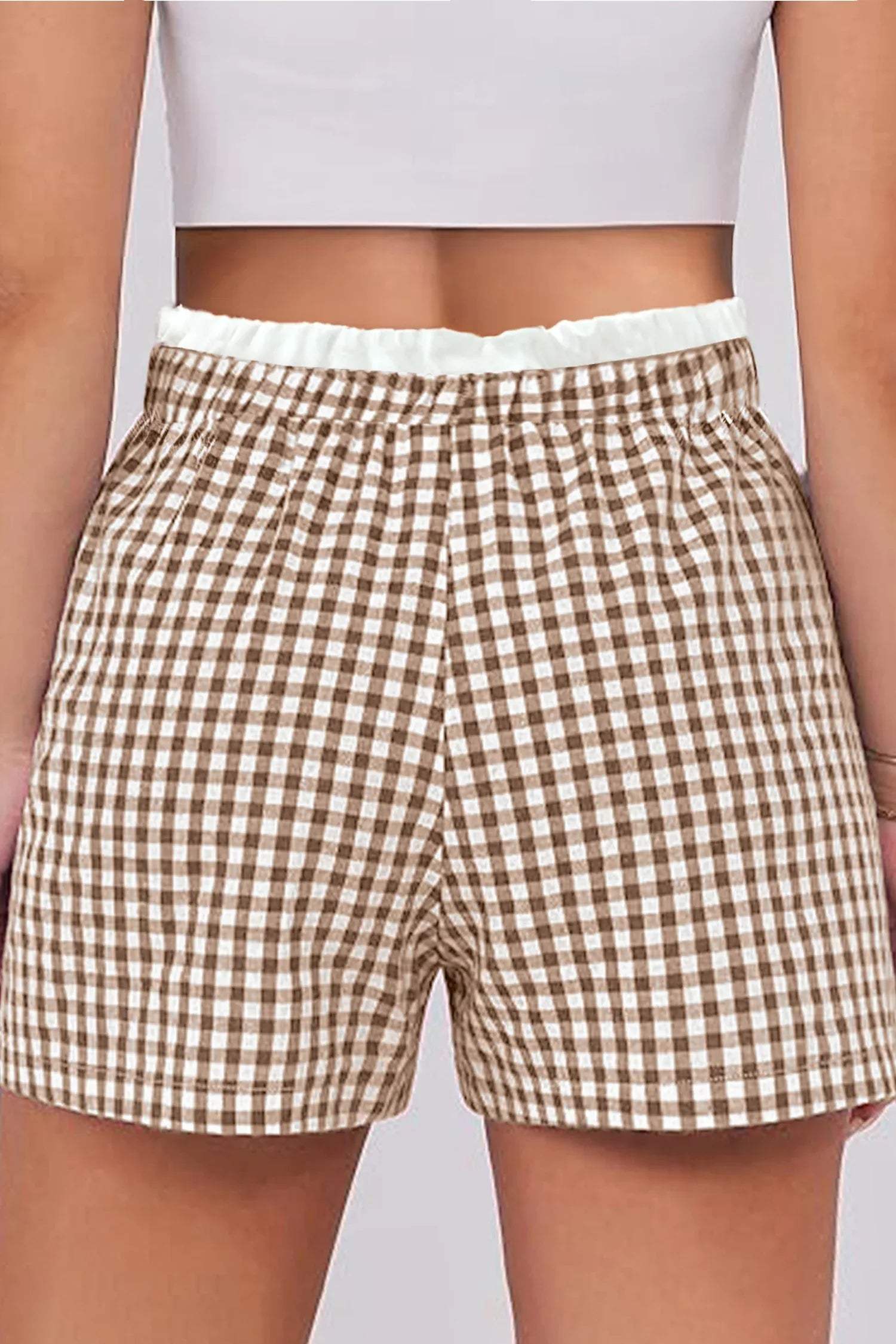 Red Contrast Trim Plaid Print Plus Size Shorts - Sweet Fashion Wholesale