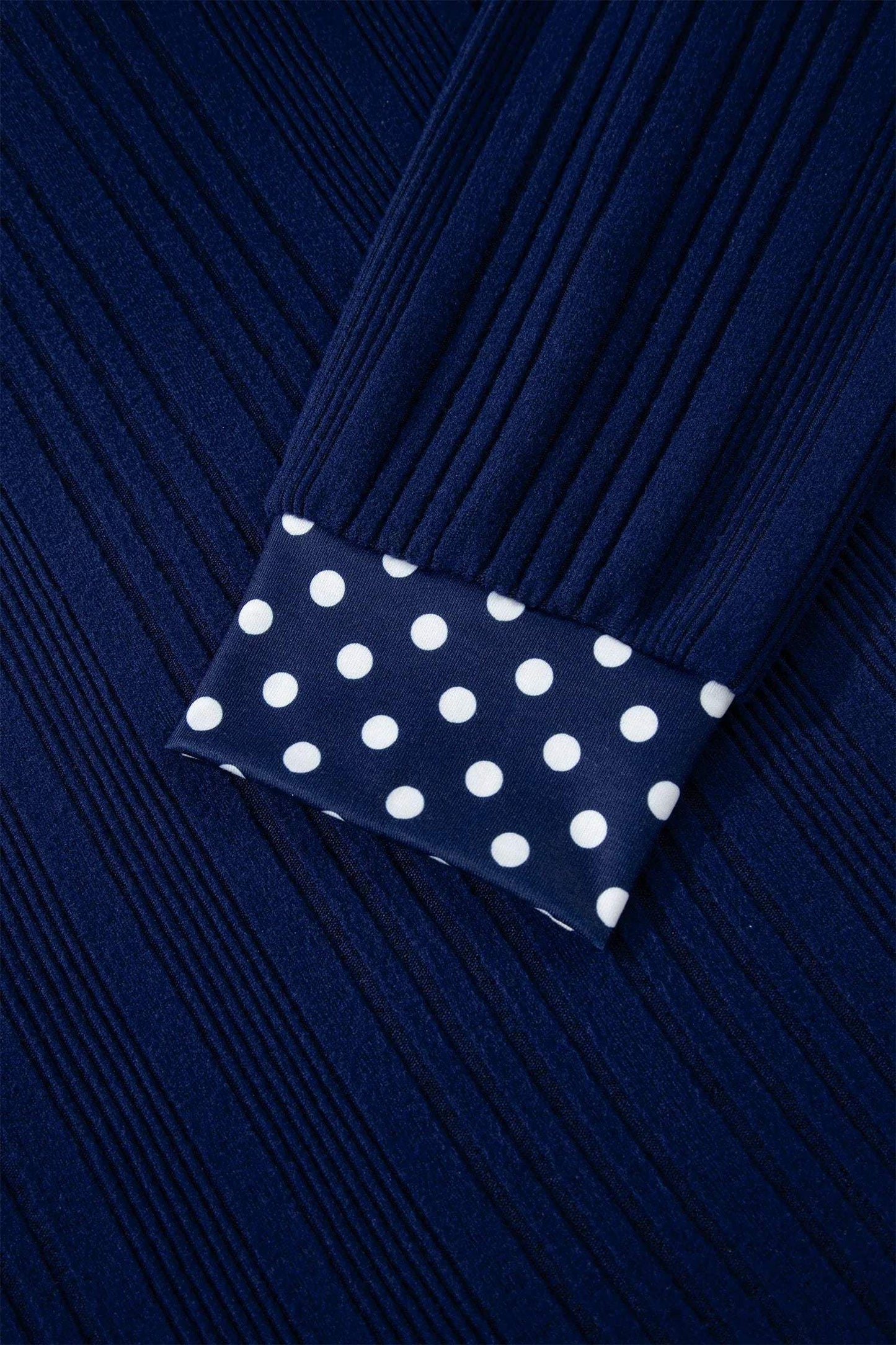 Dirty blue Polka Dot Trimmed V Neck Bow Tie Textured Ribbed Top - Sweet Fashion Wholesale
