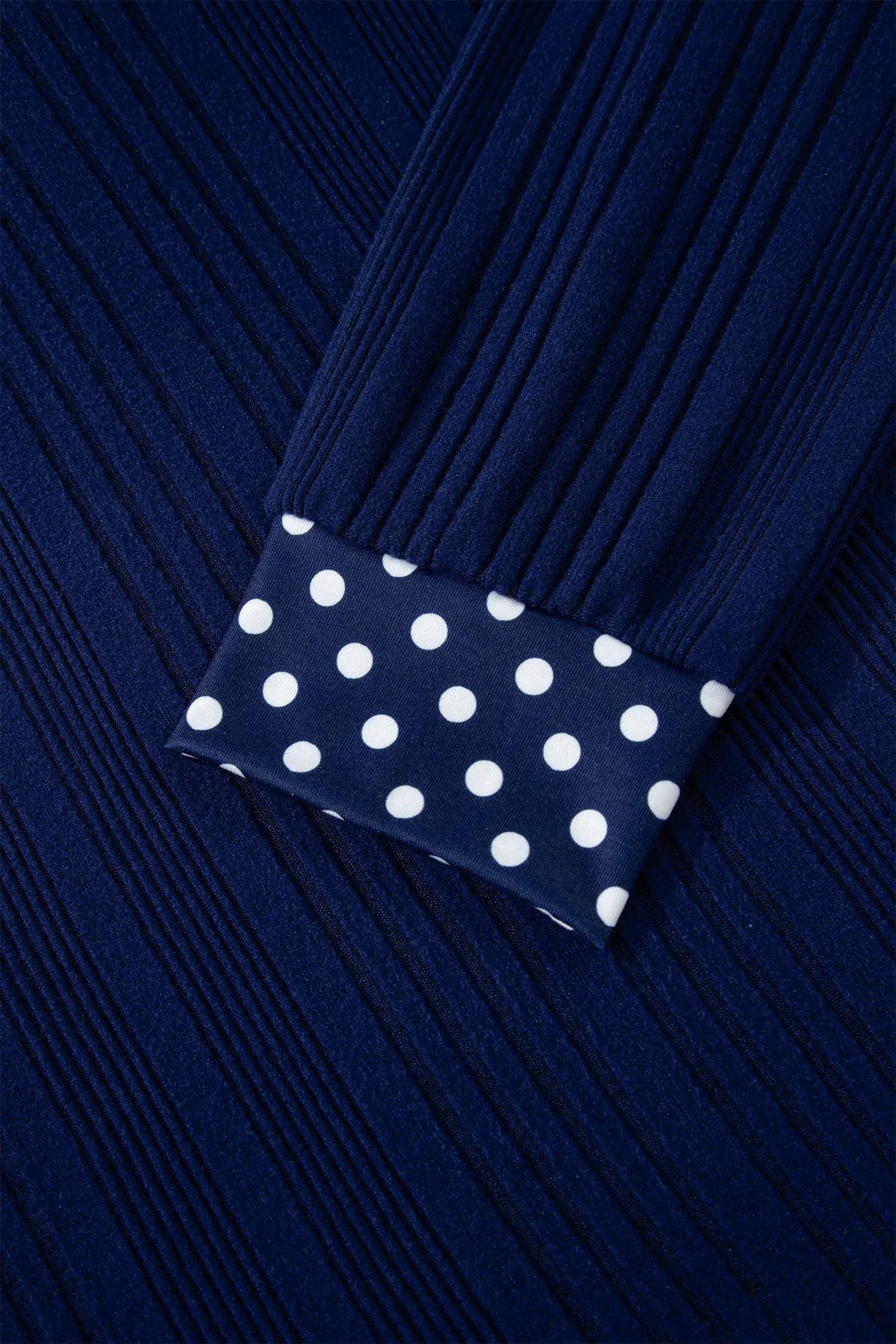 Dirty blue Polka Dot Trimmed V Neck Bow Tie Textured Ribbed Top - Sweet Fashion Wholesale