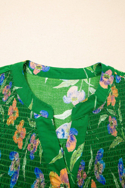 Green Plus Size Ruffled Short Sleeve Floral Top - Sweet Fashion Wholesale