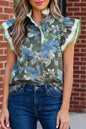 Green Ruffled Short Sleeve Floral Summer Blouse