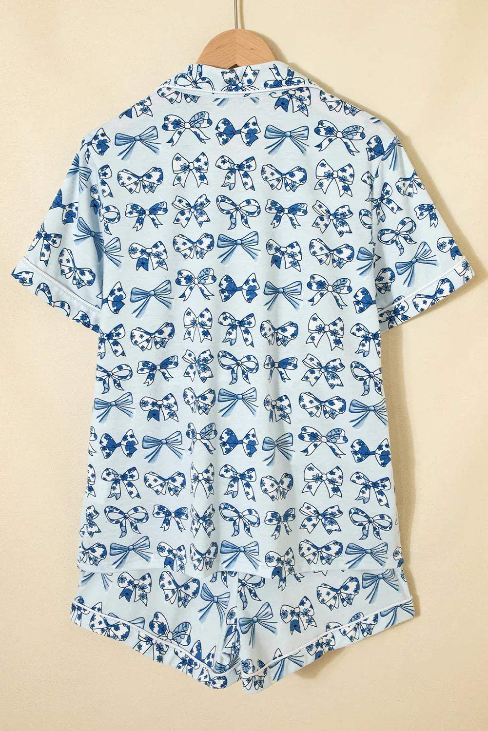 Sky Blue Bow Print Short Pajama Set - Sweet Fashion Wholesale