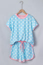 Sky Blue Polka Dot Contrast Edge Casual Short Set