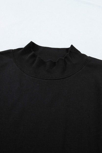 Sky Blue Solid Color High Neck Cap Sleeve Loose Top
