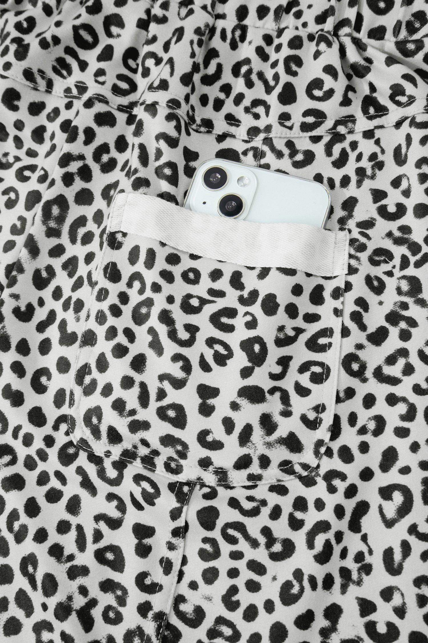 Khaki Animal Print Wide Leg Terry Knit Pants - Sweet Fashion Wholesale