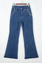 Ashleigh Blue Golden Button Detail Rolled Edge Flare Leg Jeans - Sweet Fashion Wholesale