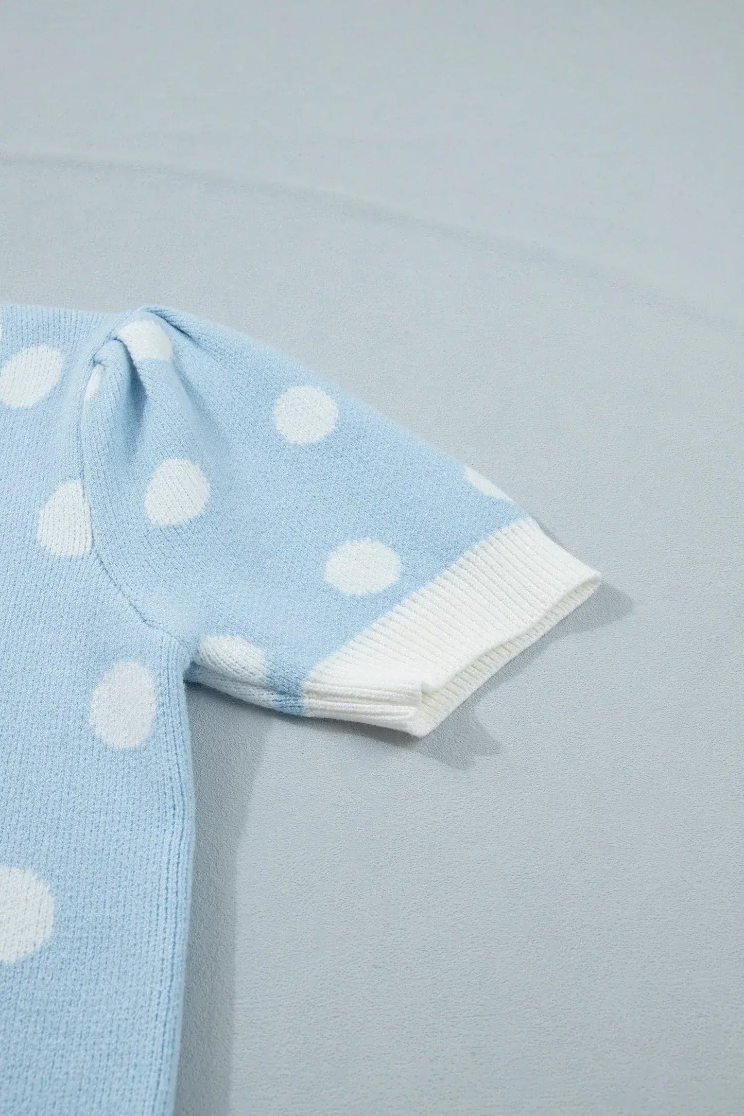 Pink Polka Dot Puff Short Sleeve Sweater Top - Sweet Fashion Wholesale