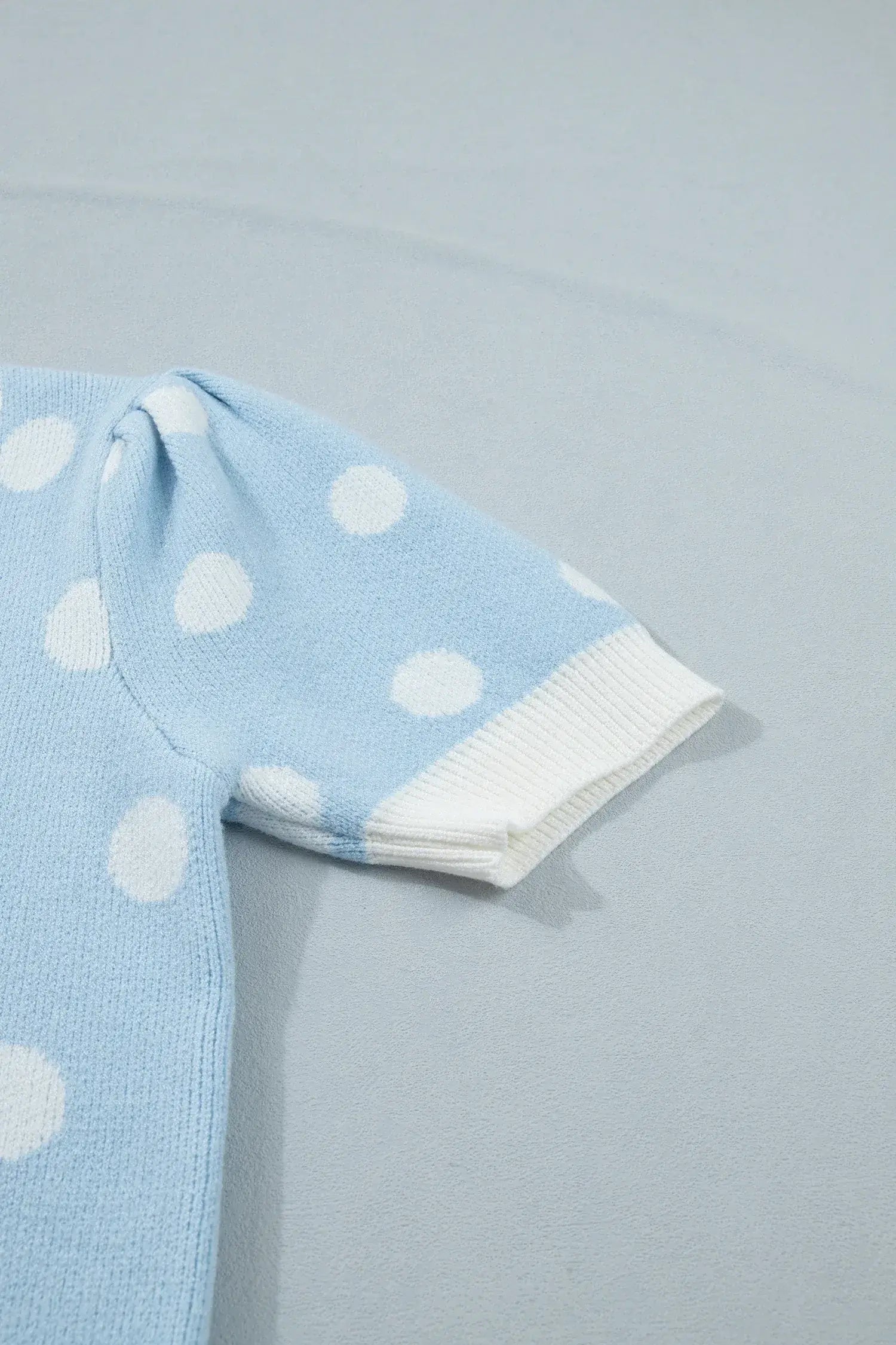 Pink Polka Dot Puff Short Sleeve Sweater Top - Sweet Fashion Wholesale