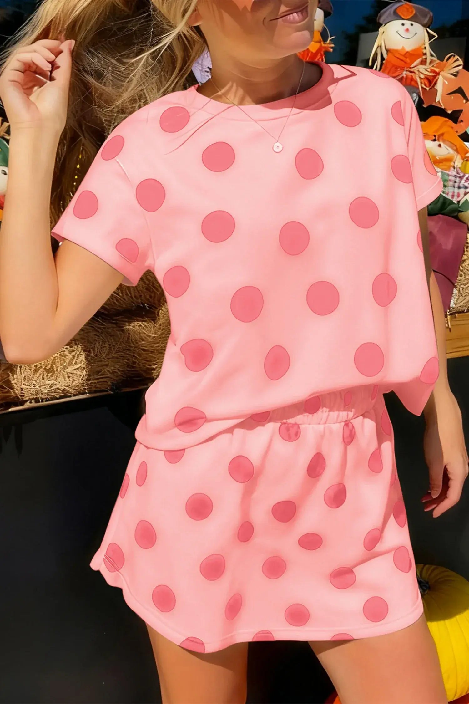 White Polka Dot Short Sleeve Top Casual Skort 2pcs Outfit - Sweet Fashion Wholesale