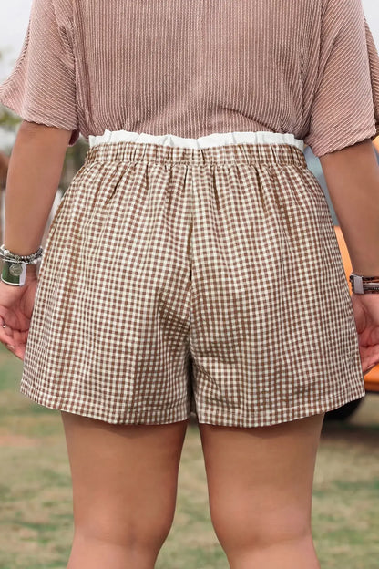 Red Contrast Trim Plaid Print Plus Size Shorts - Sweet Fashion Wholesale