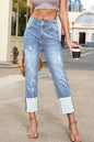 Sky Blue High Waist Distressed Straight Leg Jeans - Sweet Fashion Wholesale