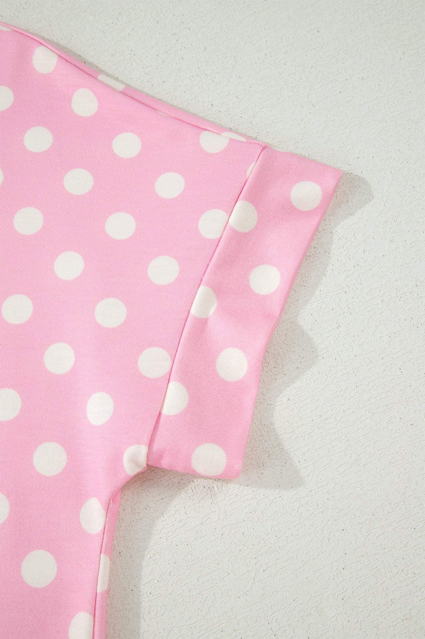 Green Polka Dot Print Color Block Trim Mock Neck Short Set