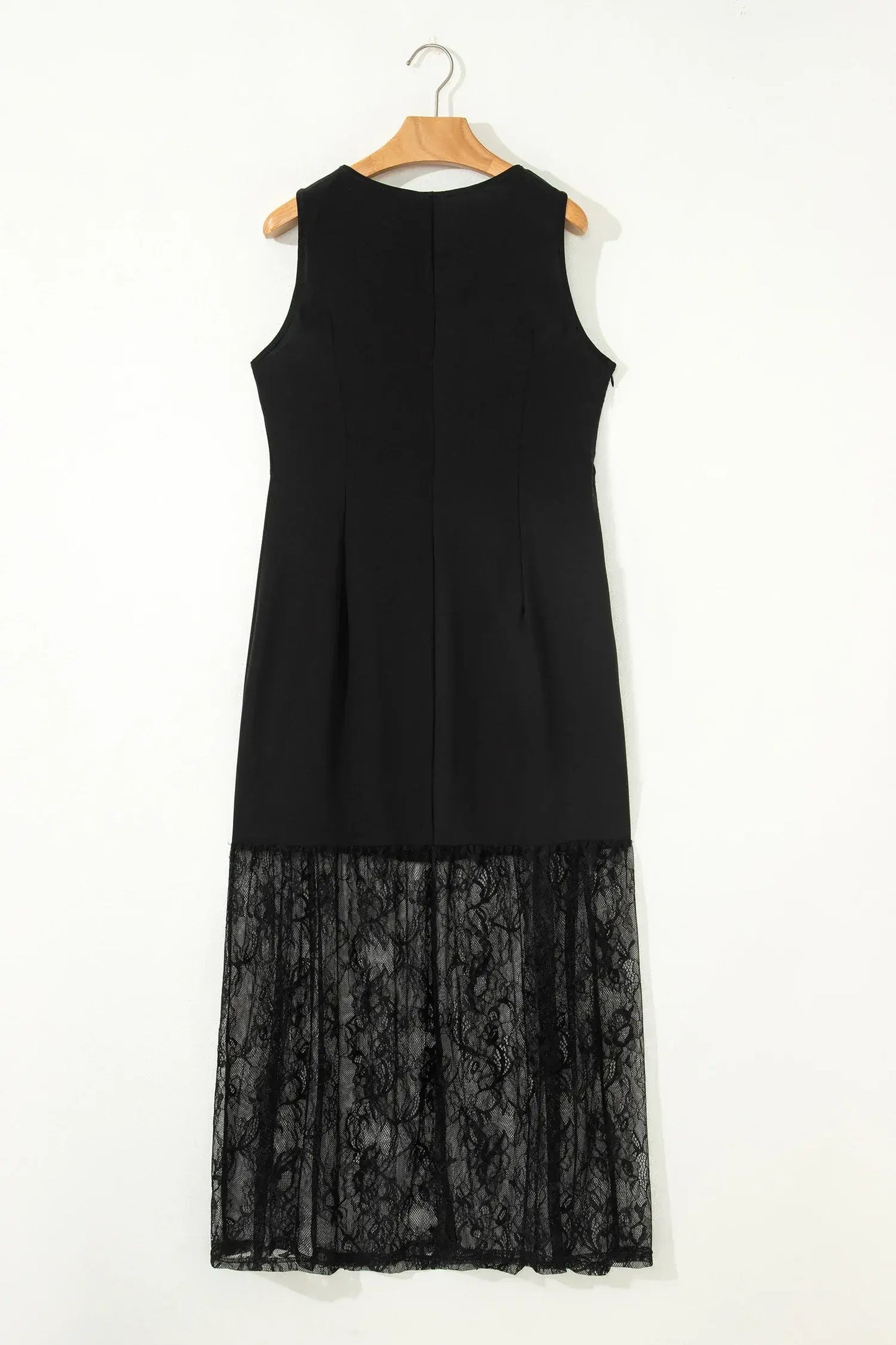Black Solid Color Sleeveless Sheer Floral Lace Patchwork Long Dress - Sweet Fashion Wholesale