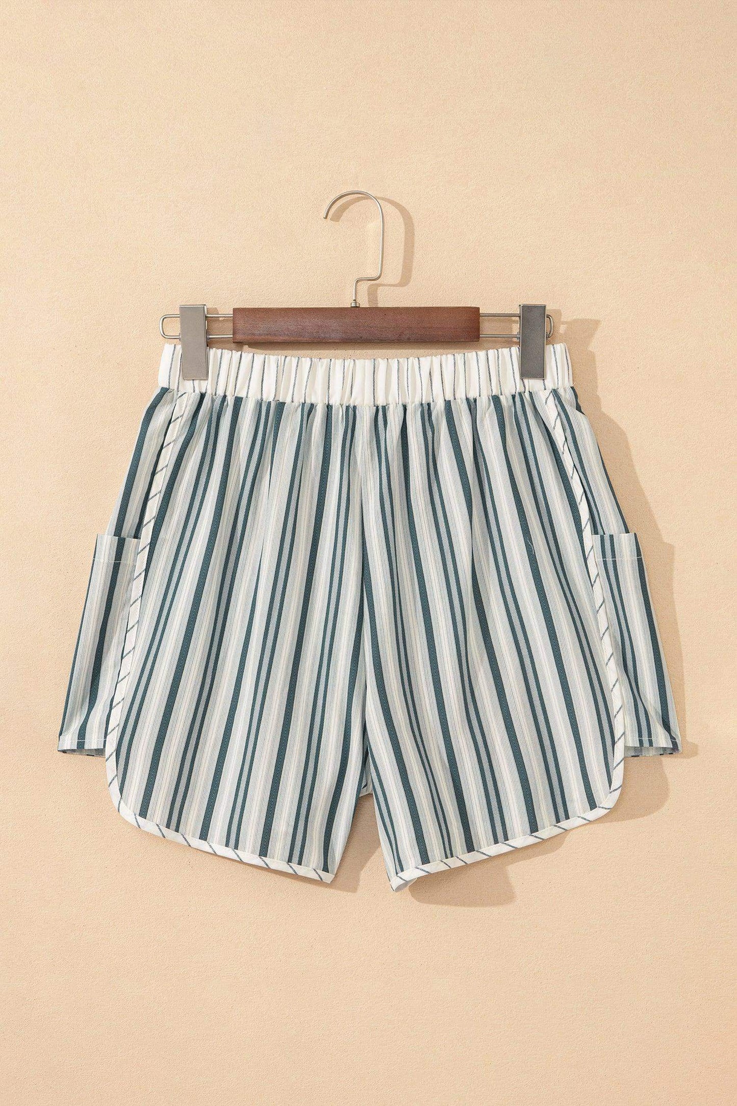 Gray Stripe Elastic Waist Cargo Pocket Casual Shorts - Sweet Fashion Wholesale