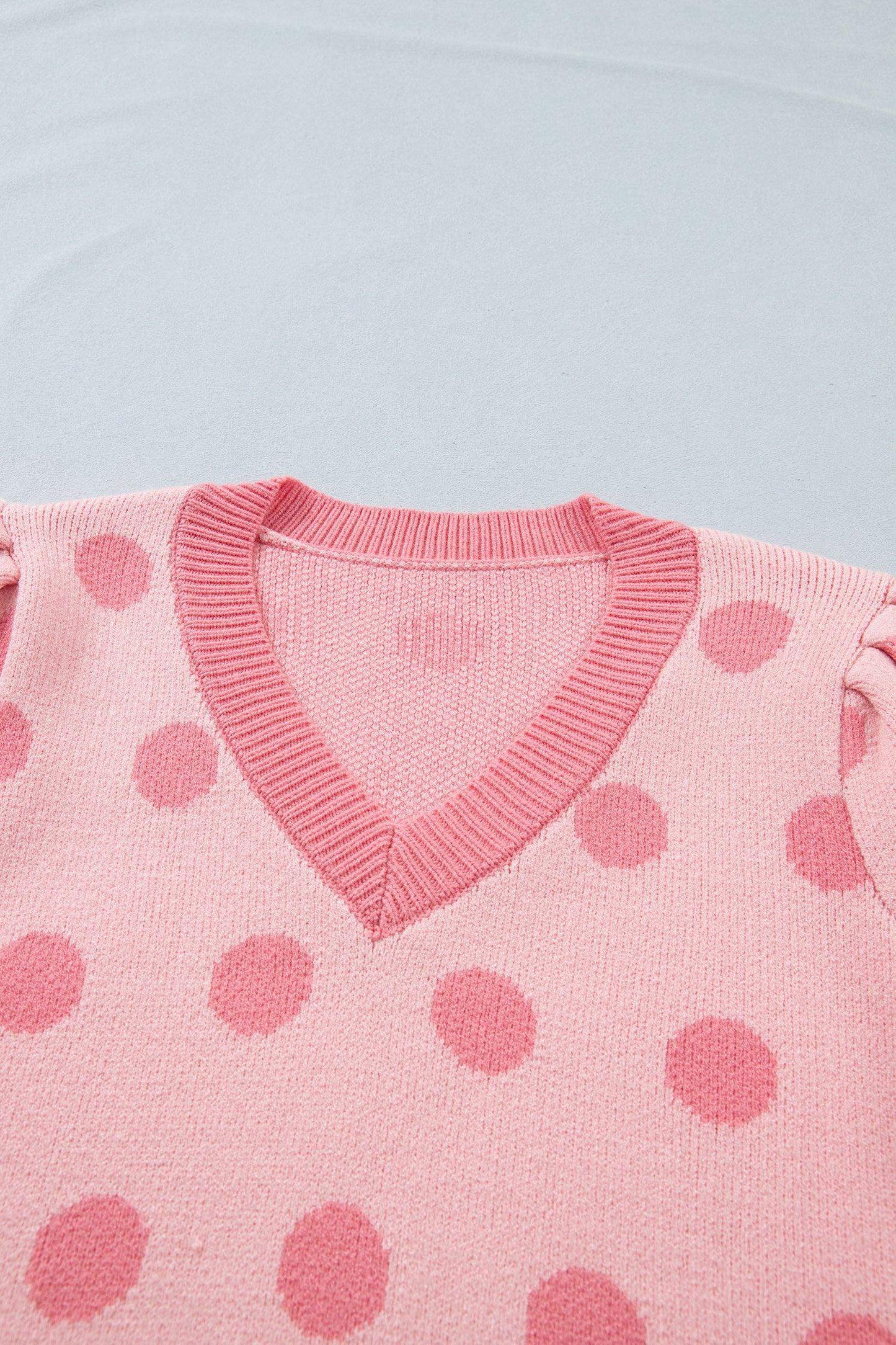 Pink Polka Dot Puff Short Sleeve Sweater Top - Sweet Fashion Wholesale