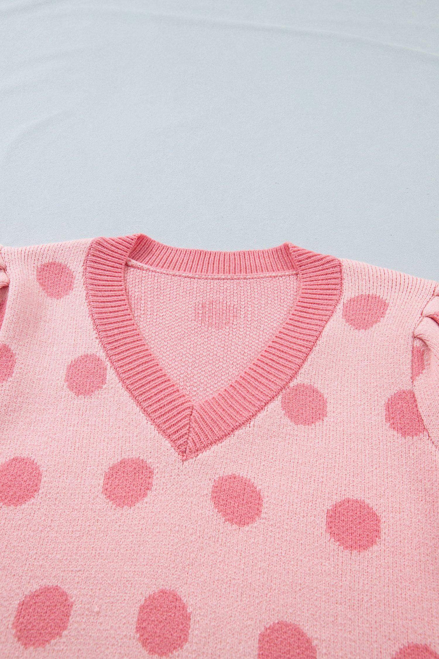 Pink Polka Dot Puff Short Sleeve Sweater Top - Sweet Fashion Wholesale