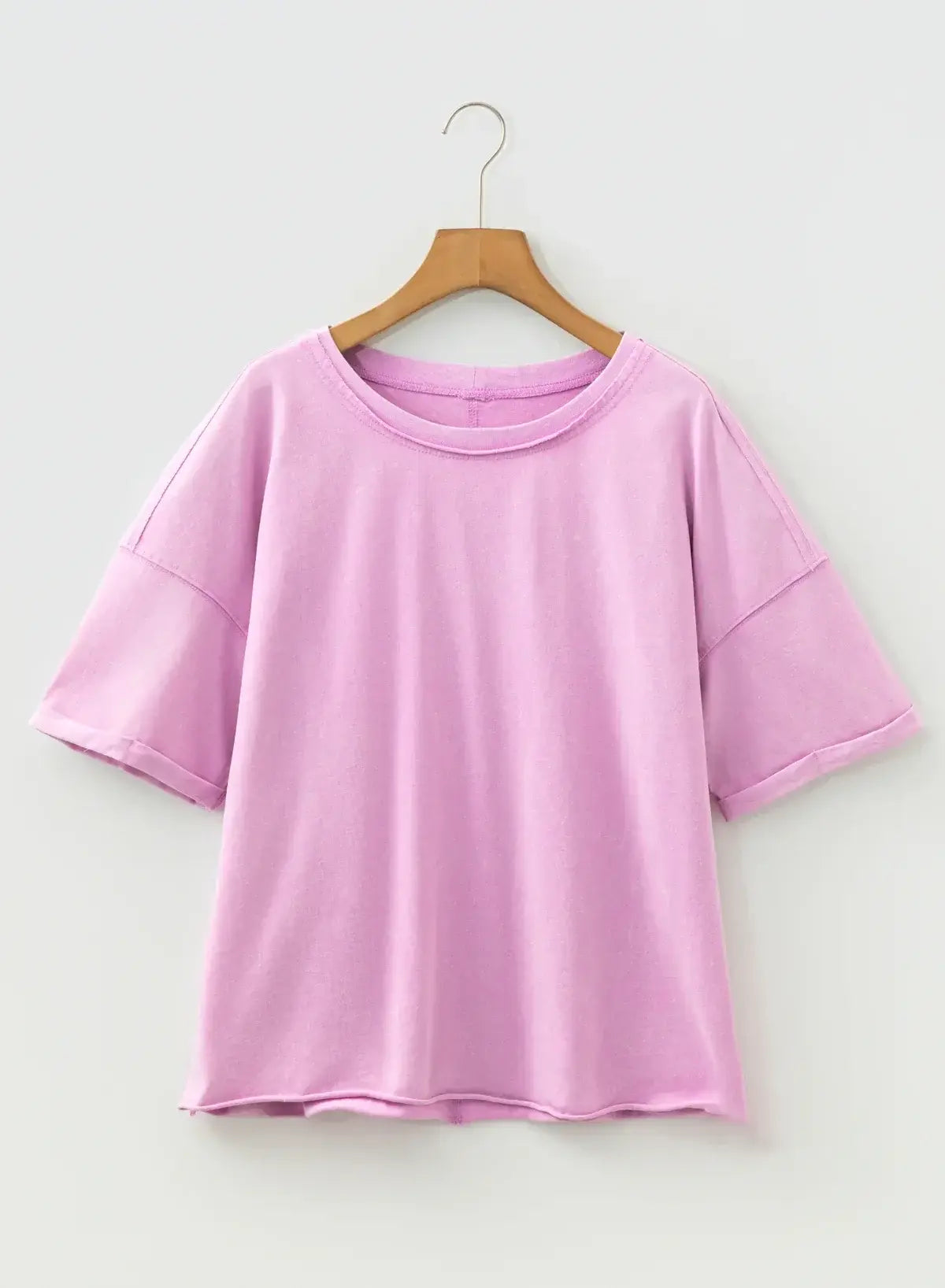 Lavendula Mineral Wash Drop Shoulder Raw Edge Loose Tee - Sweet Fashion Wholesale