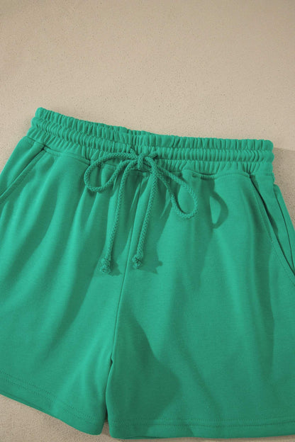 Mist Blue Solid Color Loose Tee Drawstring Shorts 2pcs Outfit