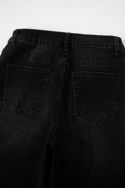 Black Frayed Cropped Straight Jeans - Sweet Fashion Wholesale