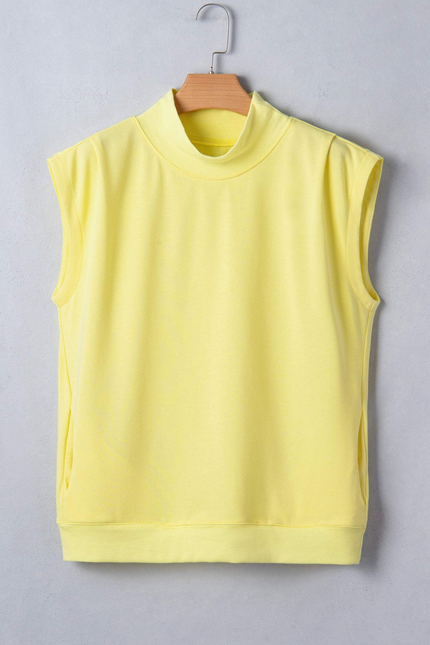 Sky Blue Solid Color High Neck Cap Sleeve Loose Top