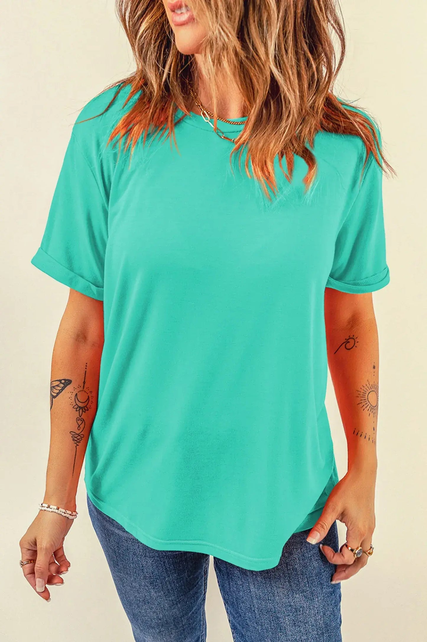 Mint Green Casual Plain Crew Neck Tee - Sweet Fashion Wholesale