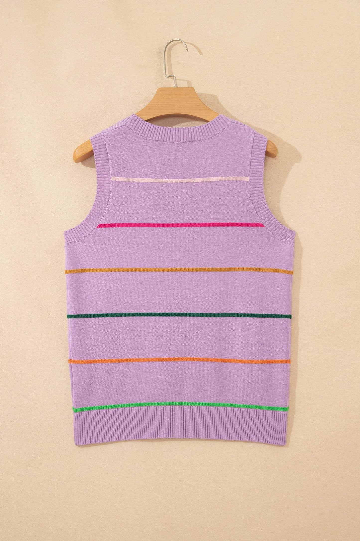 Purple Stripe Round Neck Knitted Sweater Tank