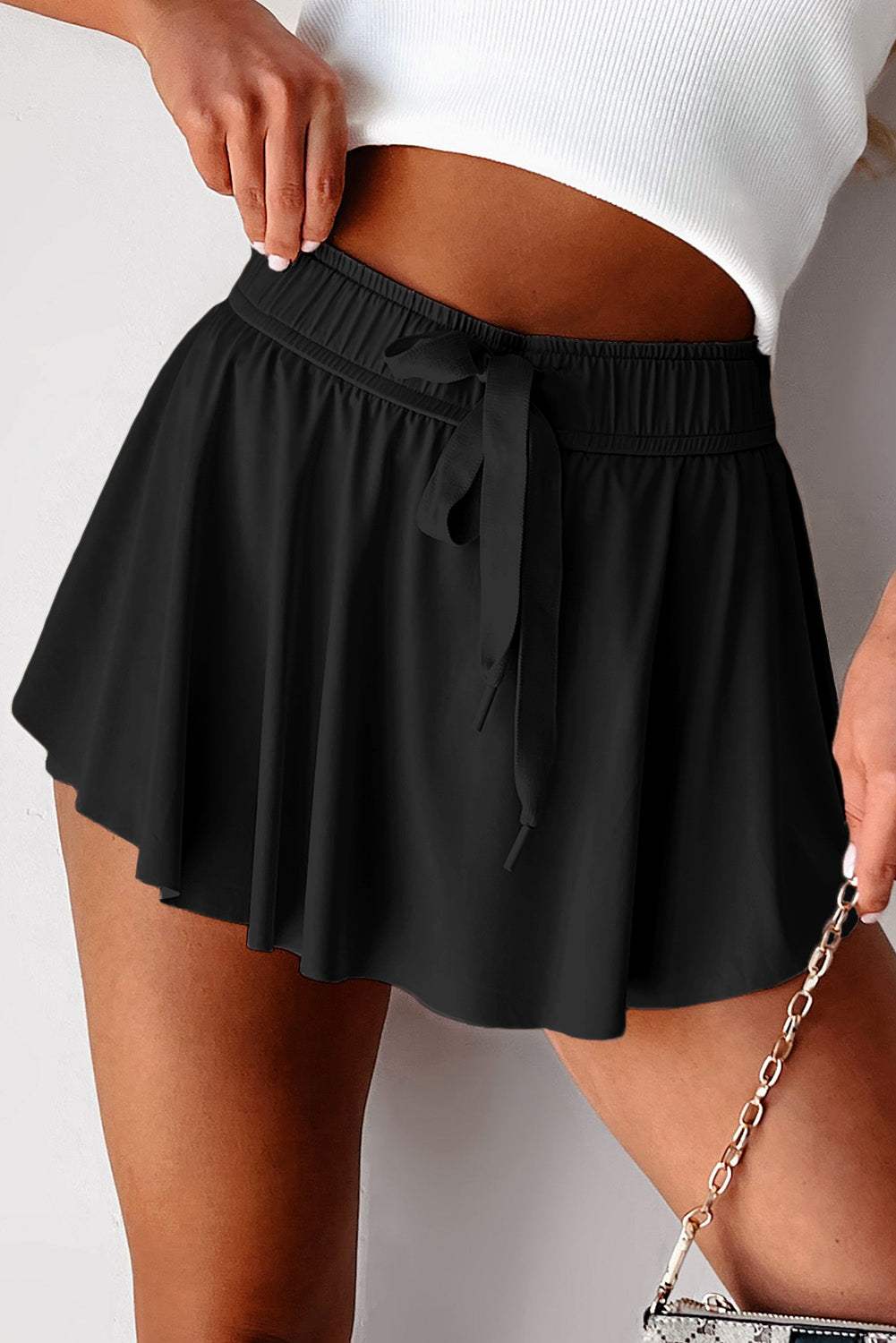 Yellow Cream Drawstring Elastic Waistband Lined Tennis Skorts
