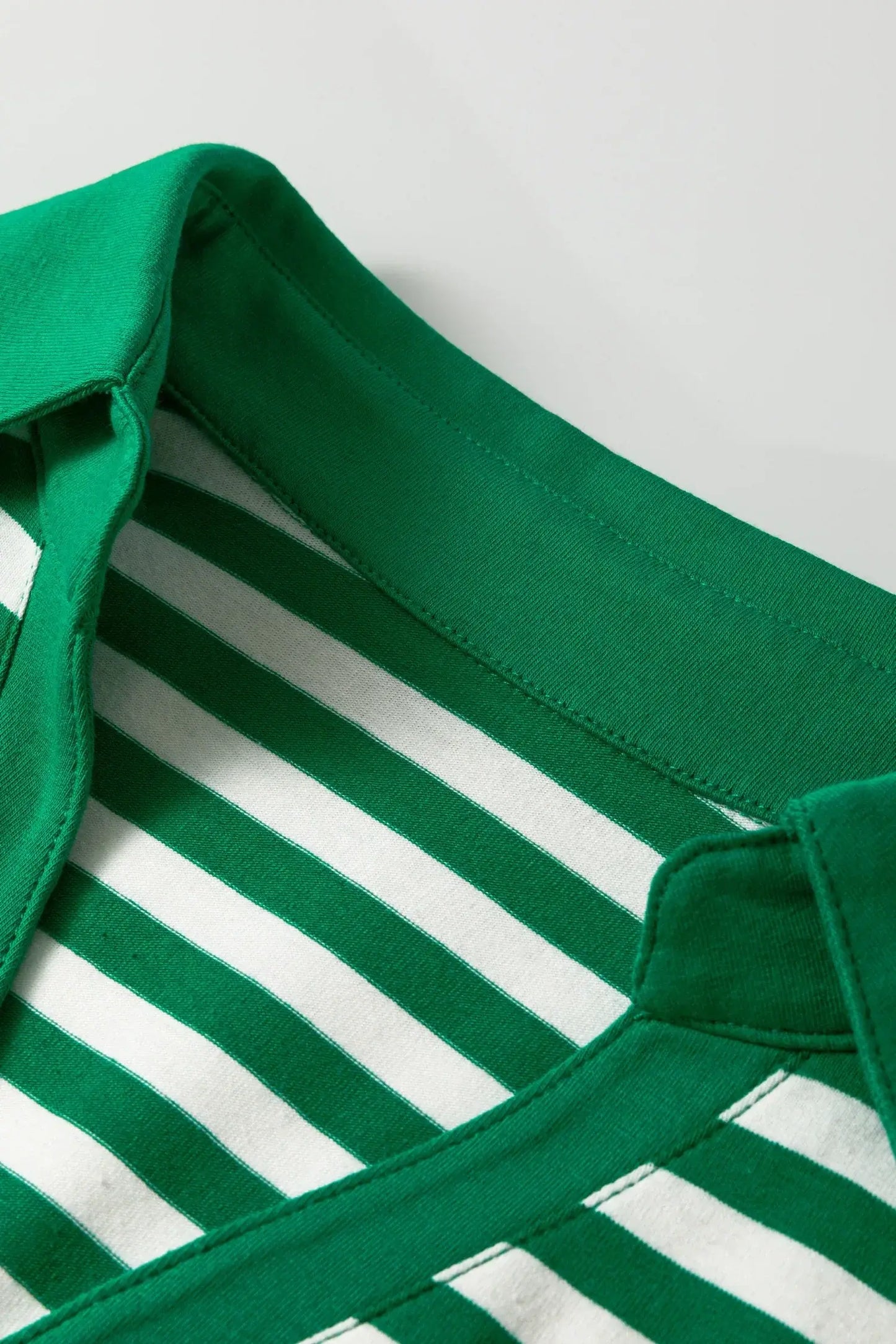 Green Stripe Collared V Neck Short Puff Sleeve Top - Sweet Fashion Wholesale