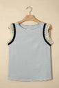 Black Stripe Contrasted Ruffle Trim Casual Tank Top - Sweet Fashion Wholesale