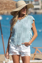 Mint Green Pointelle Knit Patterned Scalloped Trim Short Sleeve Sweater - Sweet Fashion Wholesale