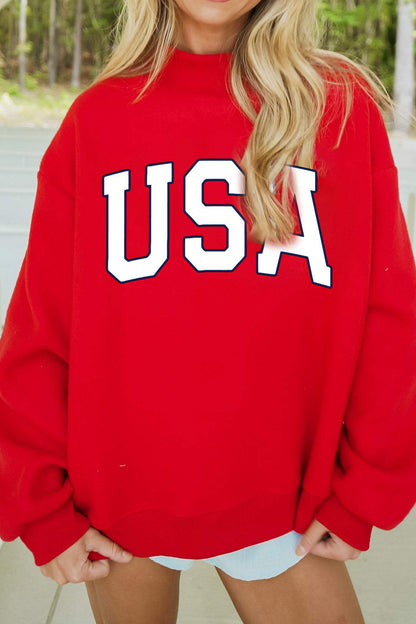 Racing Red American Flag/ USA Double Side Print Reversible Mock Neck Sweatshirt