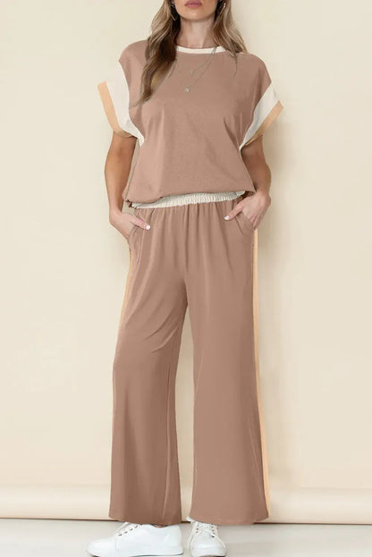 Dark Green Color Block Detail Casual Two-piece Set - Sweet Fashion Wholesale