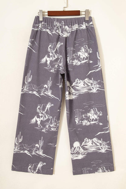 Gray Wild West Riding Vintage Printed Shift Jeans