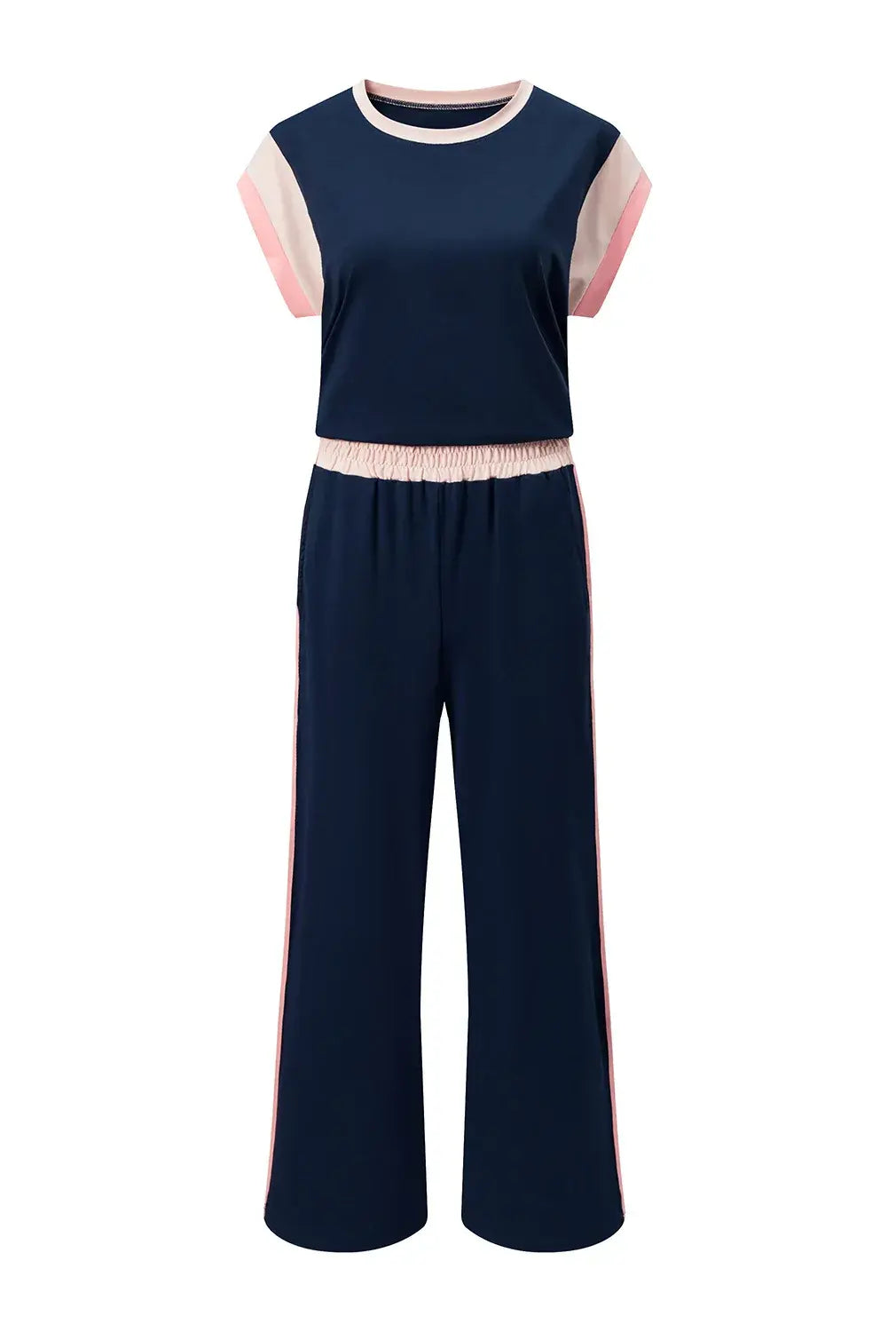 Dark Green Color Block Detail Casual Two-piece Set - Sweet Fashion Wholesale