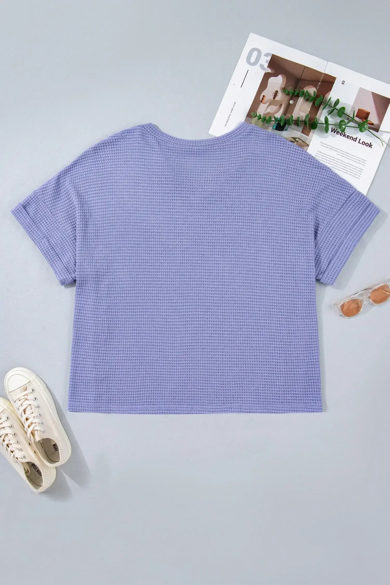 Wisteria V Neck Short Sleeve Plus Size Waffle Knit Top - Sweet Fashion Wholesale