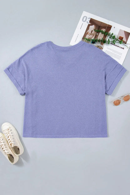 Wisteria V Neck Short Sleeve Plus Size Waffle Knit Top - Sweet Fashion Wholesale