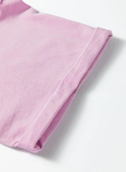 Lavendula Mineral Wash Drop Shoulder Raw Edge Loose Tee - Sweet Fashion Wholesale
