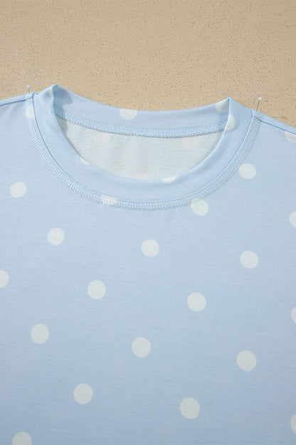 Yellow Exposed Seam Detail Polka Dot Loose Tee Drawstring Shorts Set