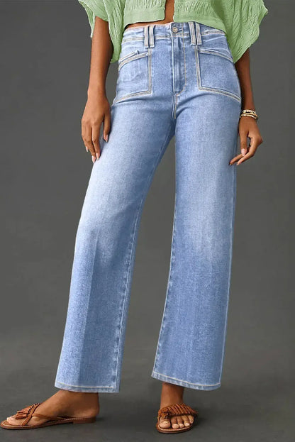 Beau Blue Loose Straight Leg Cropped High Waist Jeans - Sweet Fashion Wholesale