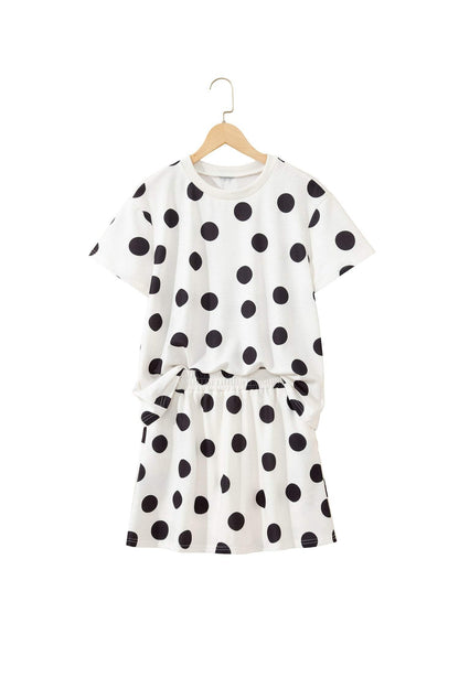 White Polka Dot Short Sleeve Top Casual Skort 2pcs Outfit